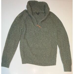 J CREW Mens Dark Green Speckle Wool Blend 1/4 Zip Collared Sweater Size M